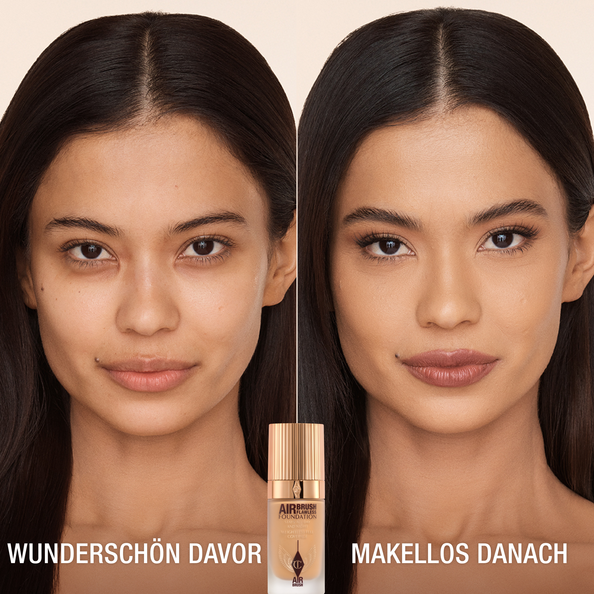 AIRBRUSH FLAWLESS FOUNDATION 8 NEUTRAL, VORHER UND NACHHER