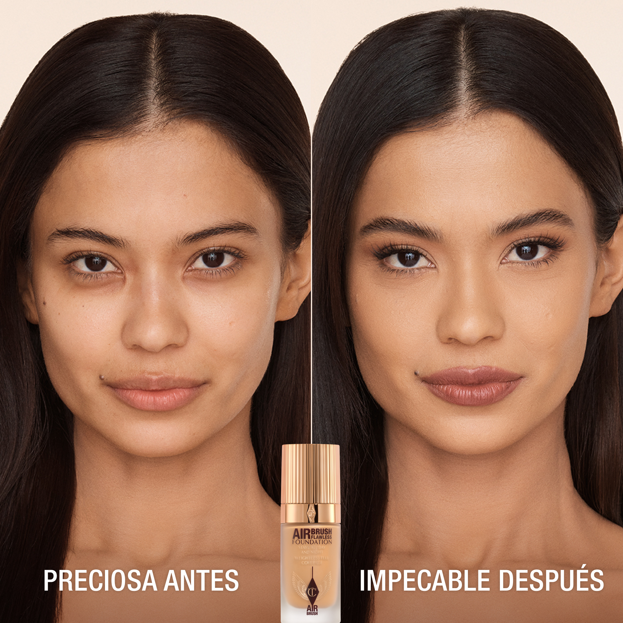 Antes y después de usar Airbrush Flawless Foundation 8 Neutral