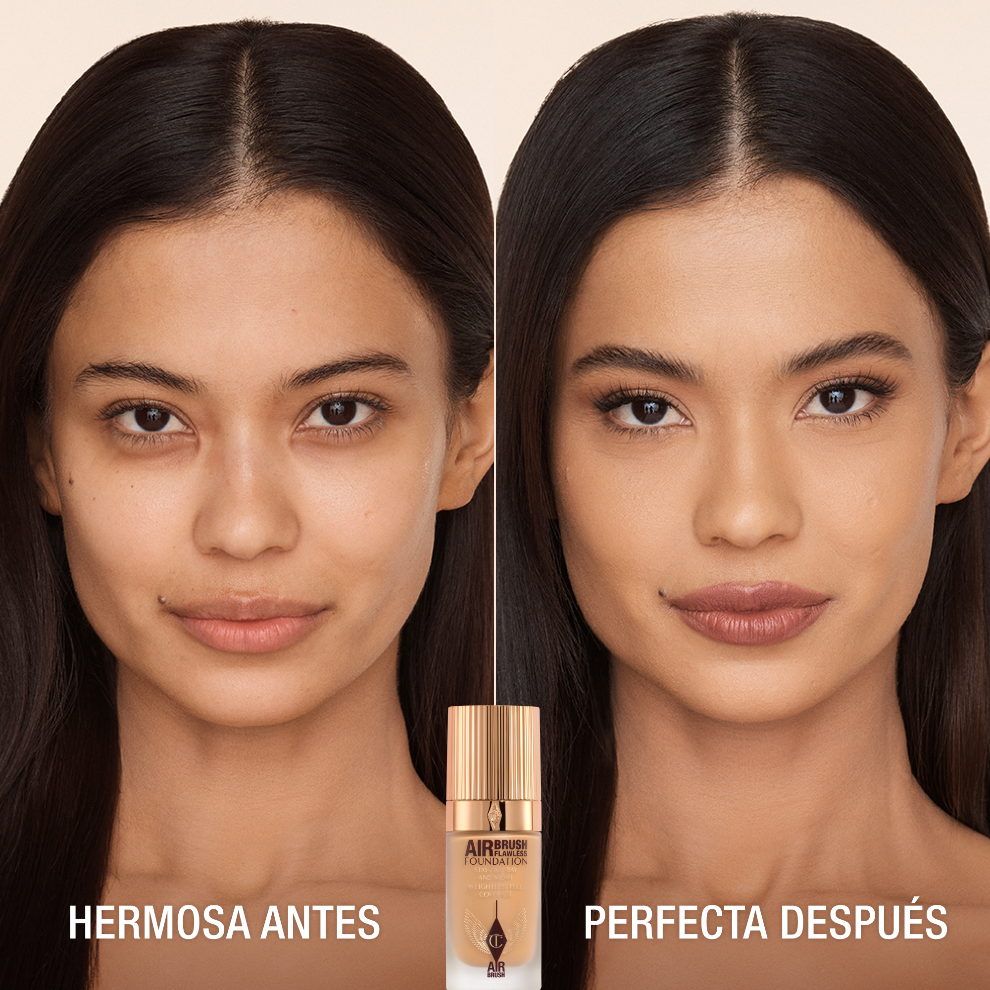 Antes y después de usar Airbrush Flawless Foundation 8 Neutral