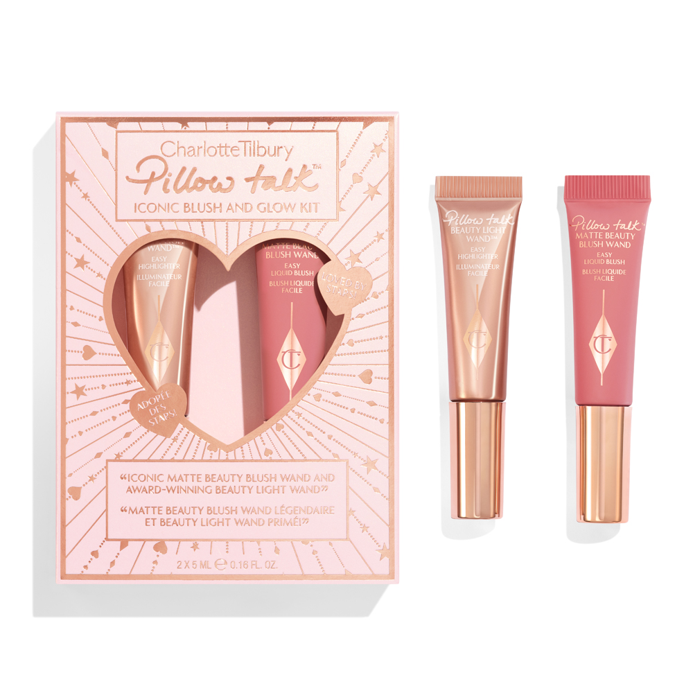 Pillow Talk Blush and Glow Kit with matte and shimmer Pillow Talk beauty wands