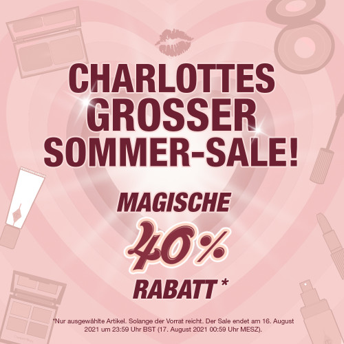 Pink colour banner with hearts in the background and text on the front that reads, 'Charlotte's BIG Summer Sale! A magical 40% off!'