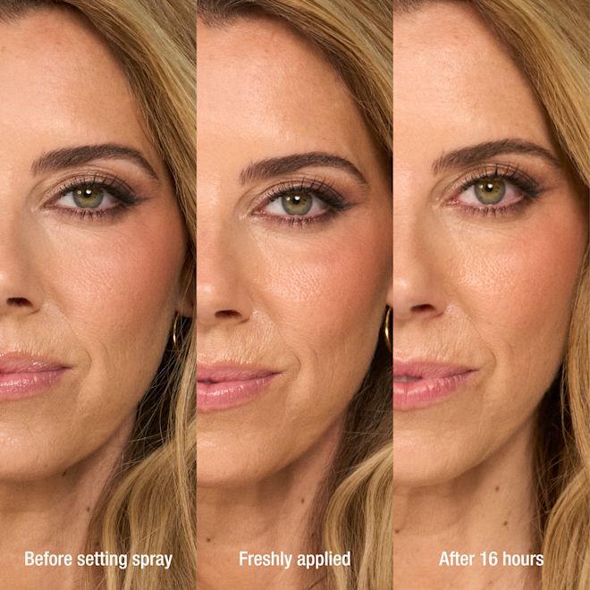 Setting Spray Original B&A Infographic Airbush Flawless Setting Spray before, freshly applied and after 16 hours