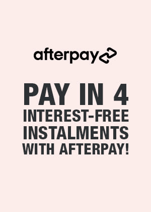 A pink-coloured banner with text that reads, 'Afterpay. Pay in 4 interest-free instalments with Afterpay!'