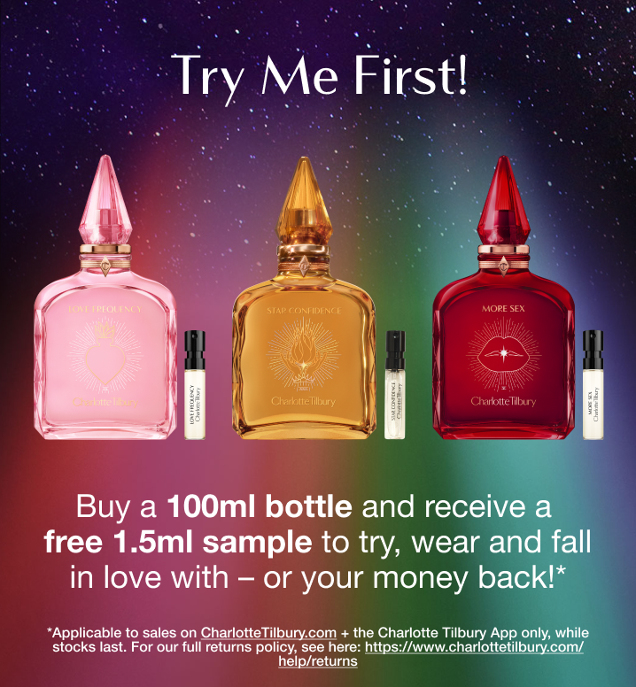 Try me first! Buy a 100ml bottle and receive a FREE 1.5ml sample to try, wear and fall in love with - or your money back! SHOP NOW!