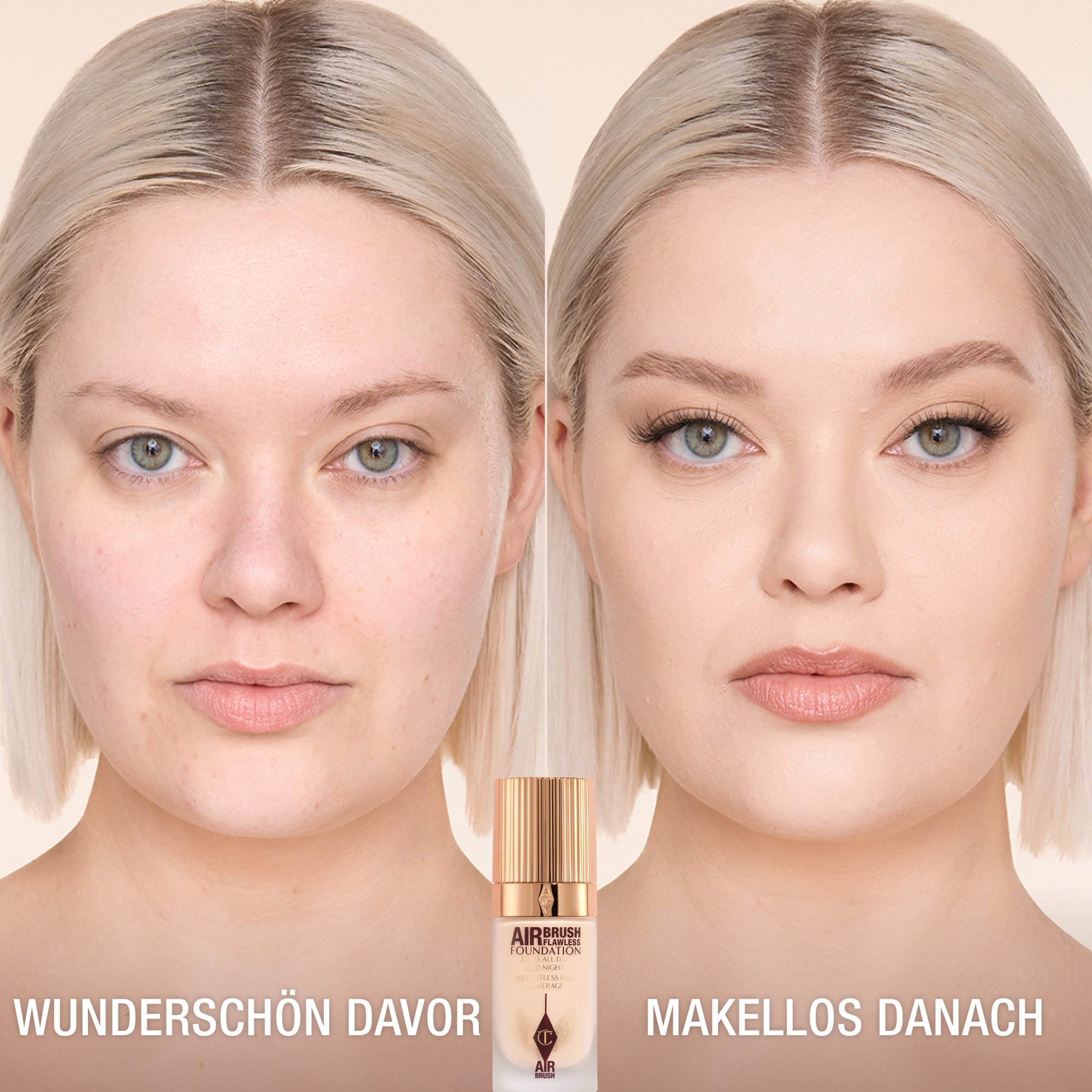 AIRBRUSH FLAWLESS FOUNDATION 2 NEUTRAL, VORHER UND NACHHER