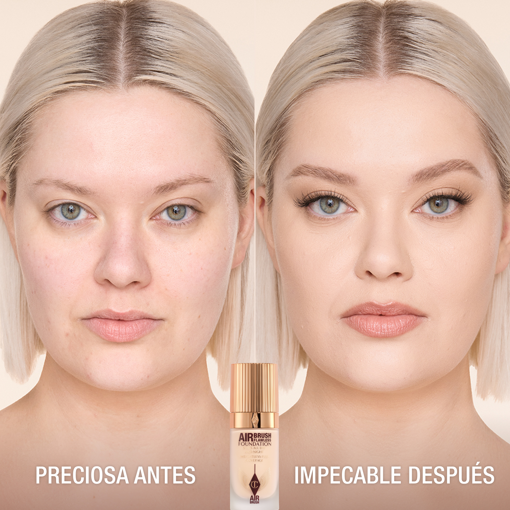 Antes y después de usar Airbrush Flawless Foundation 2 Neutral