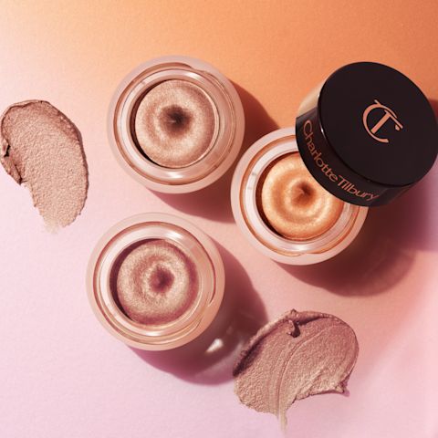 Three shades of Charlotte's Eyes to Mesmerise shimmering cream eyeshadows perfect for simple eye makeup looks
