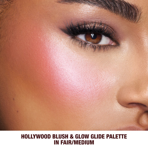 Hollywood Blush & Glow Glide Palette - fair-medium on tan skin model