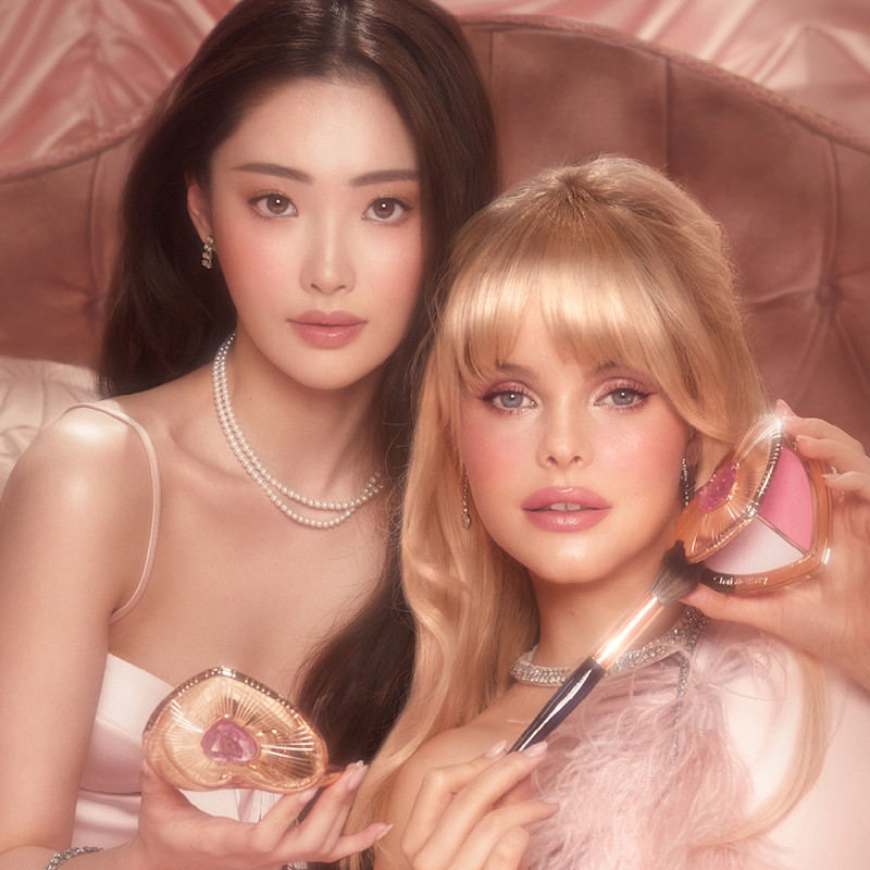 Meg and Isabella wearing pink setting powder cloud blush looks