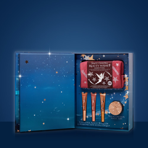 Disney100 x Charlotte Tilbury DISNEY100 X CHARLOTTE TILBURY GIFT SET
 products in the packaging with blue background.