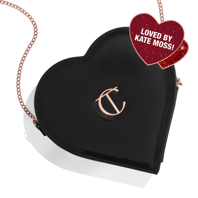 Charlotte's heart shaped bag in black - closed