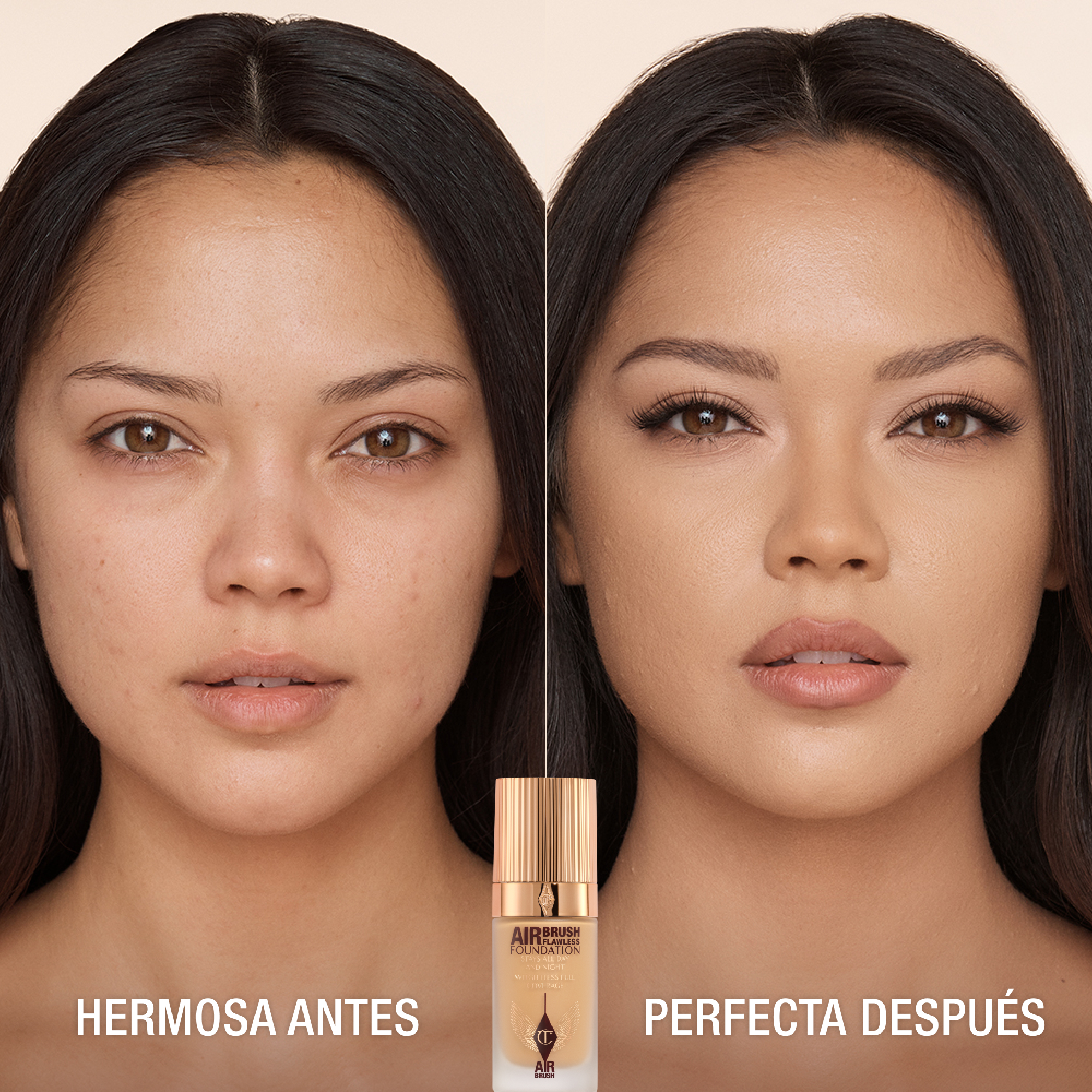 Antes y después de usar Airbrush Flawless Foundation 7 Neutral