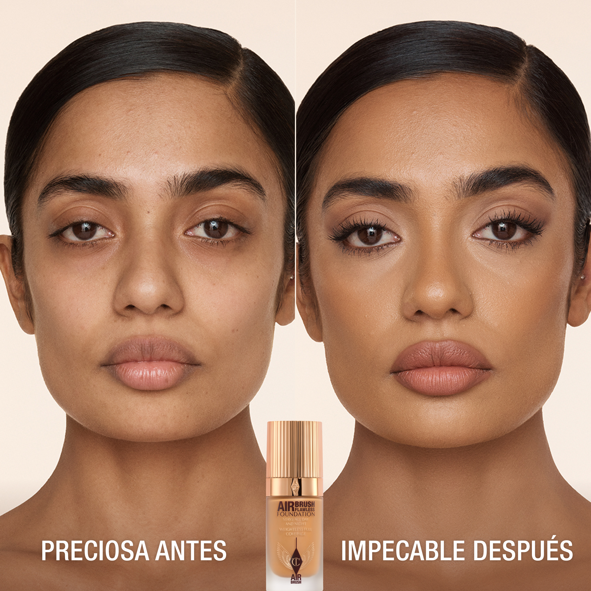 Antes y después de usar Airbrush Flawless Foundation 9 Cool