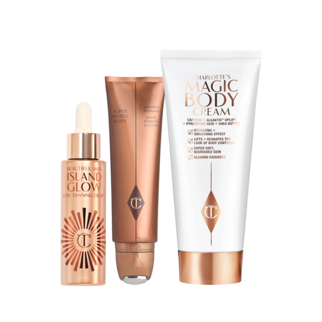 Beautiful Skin Island Glow Drops, Magic body Cream and Supermodel Body