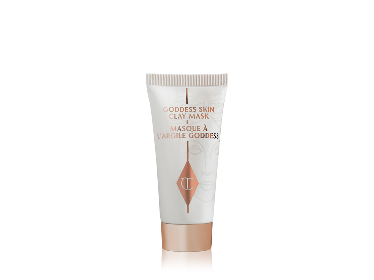 Travel-size clay mask in a white and rose-gold colour scheme with the CT logo printed on the front. 