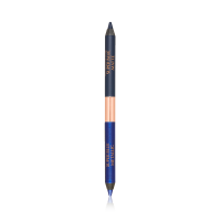 An open, double-sided eyeliner pen in sapphire blue and teal blue colours. 
