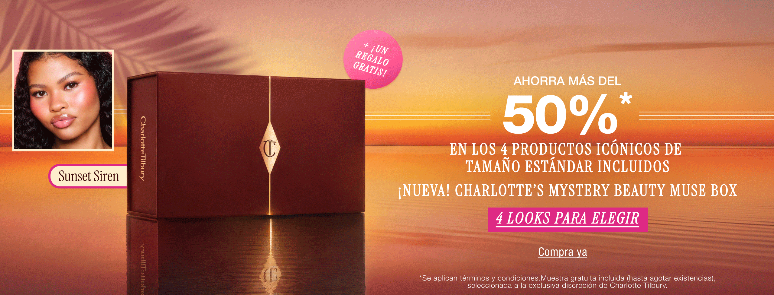 Ahorra más del 50%* en los productos icónicos de tamaño estándar incluidos ¡NUEVA! Charlotte’s Mystery Beauty Muse Box  ¡4 looks para elegir! + una muestra gratuita