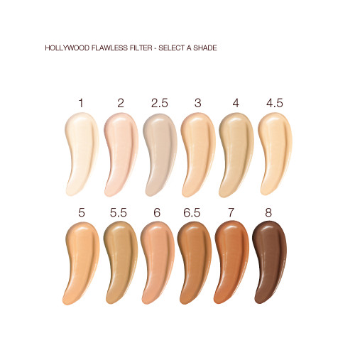 Swatches of six, glowy primers ranging from ivory, peach, and beige to sand, light brown, medium brown, and dark brown for fair, light, medium-light, medium, medium-dark, and deep tones.