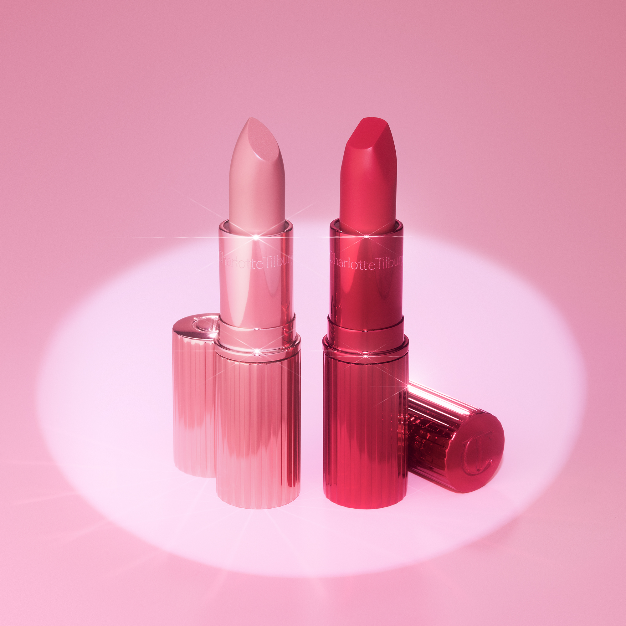 One pink and one red shade of Charlotte's Hollywood Beauty Icon Lipsticks for Valentine's Day