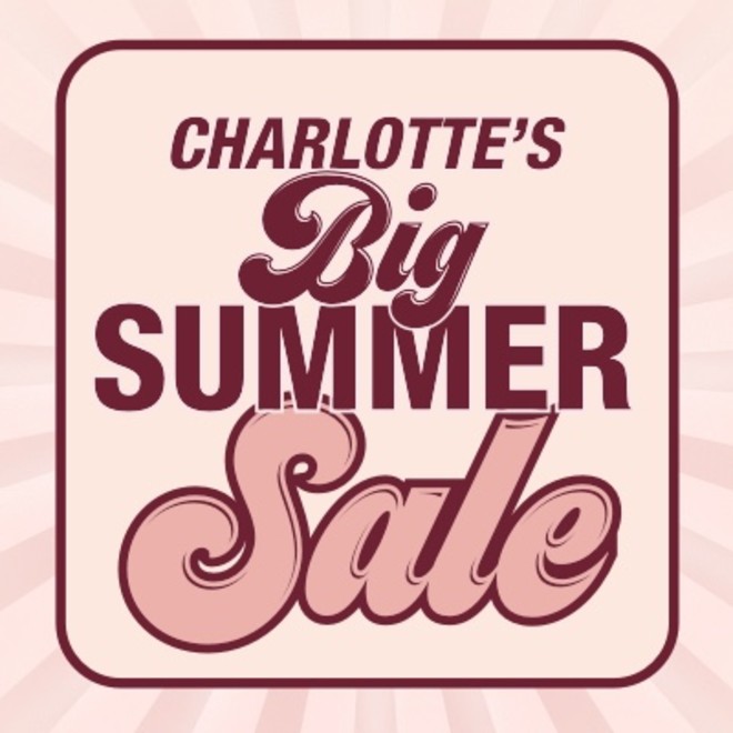 Pink-coloured banner with text that reads, 'Charlotte's Big Summer Sale'