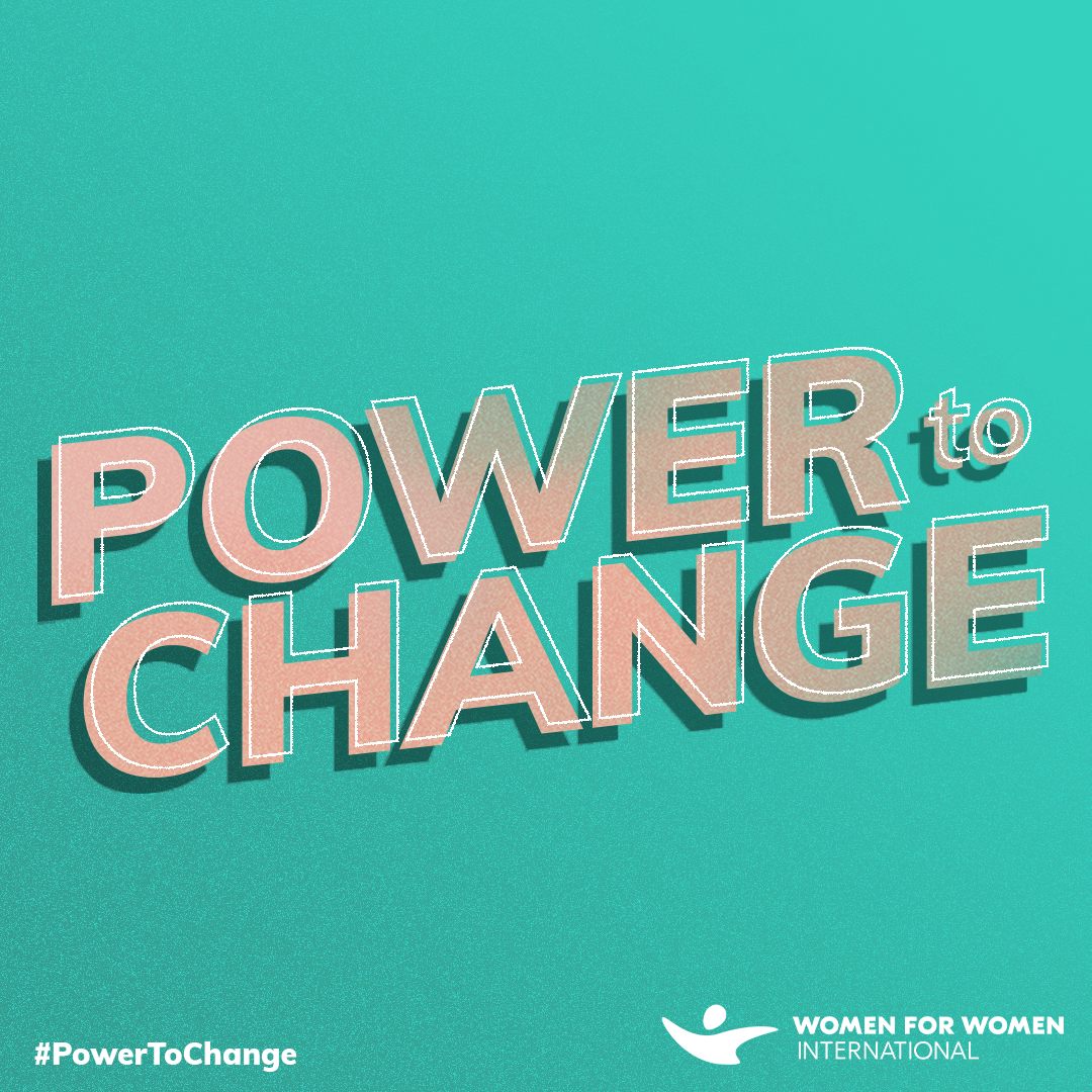 Turquoise-coloured poster with text on it that reads, 'Power to change'