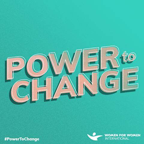 Turquoise-coloured poster with text on it that reads, 'Power to change'