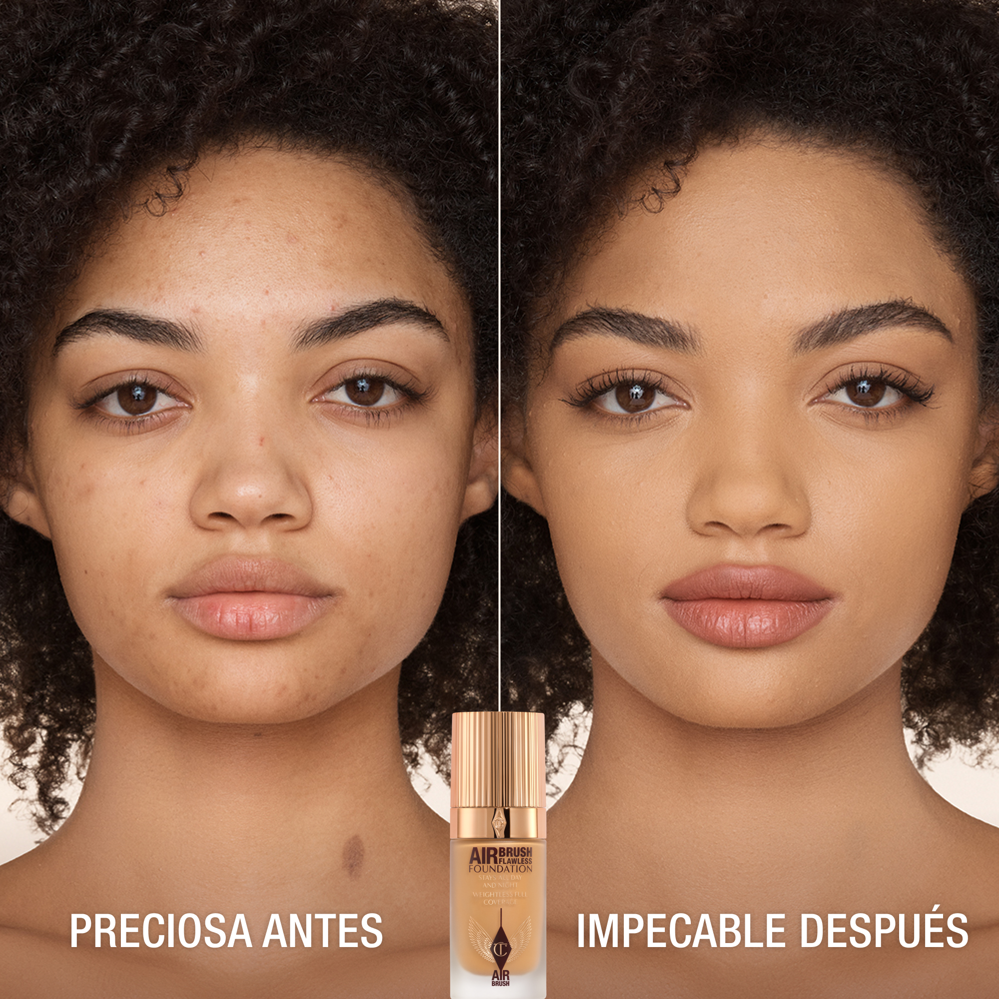 Antes y después de usar Airbrush Flawless Foundation 8 Neutral