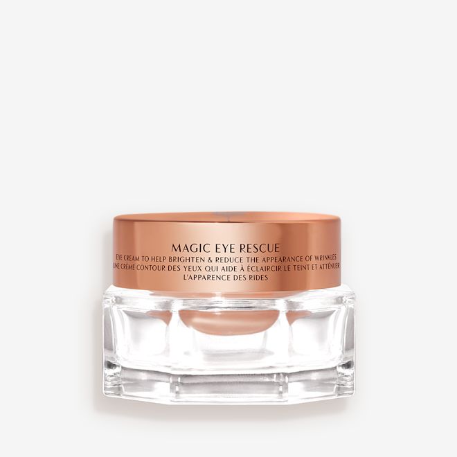 Magic Eye Rescue closed An award-winning, fawn-coloured eye cream in a petite glass jar with a gold-coloured lid.
