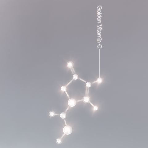 Glowing, pearly-white Vitamin C acid molecule.
