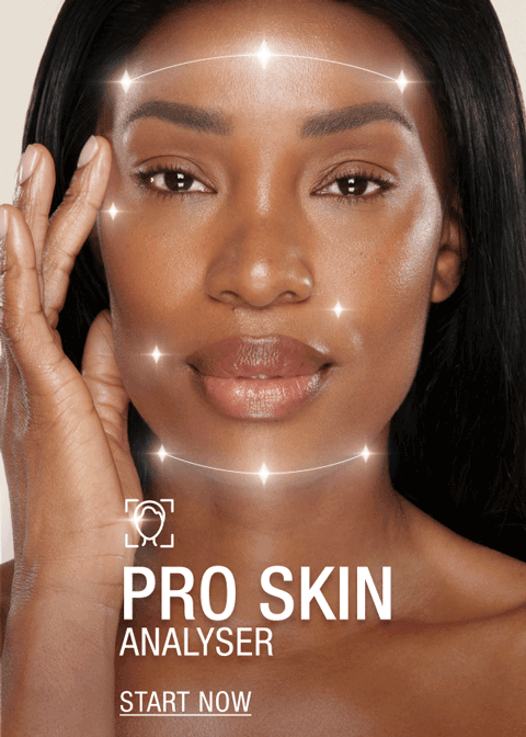 Banner with a travel-size bottle of toner, facial oil in a glass bottle with a dropper lid, serum in a glass bottle with a dropper lid, and pearly-white face cream in a glass jar with a gold-coloured lid, and text that reads, 'Discover the perfect magic + science skincare routine for you! discover now'