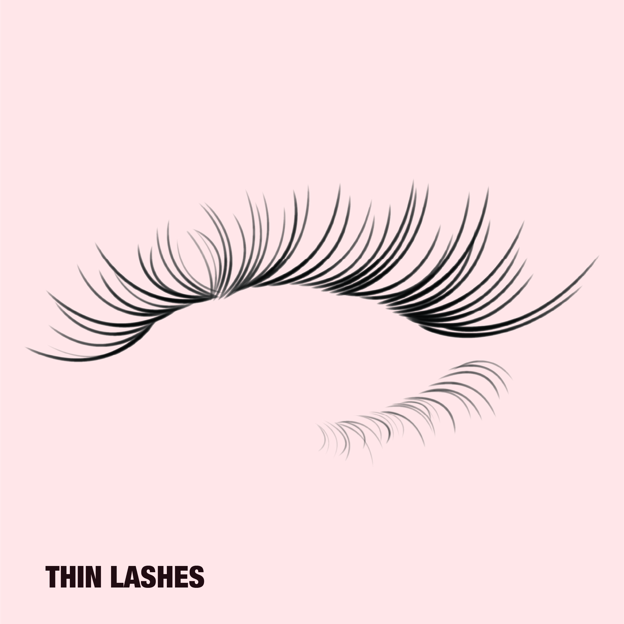 Thin eyelashes with a delicate, wispy appearance