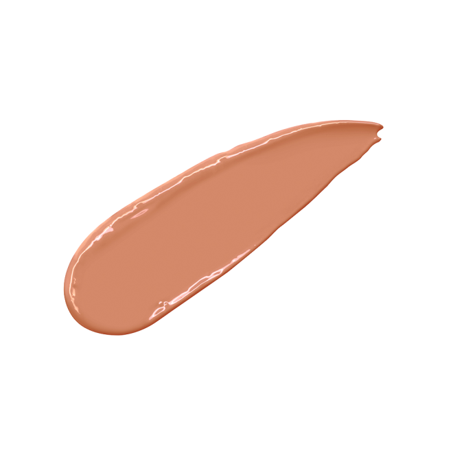 Swatch of a warm caramel-nude lipstick with a satin finish.