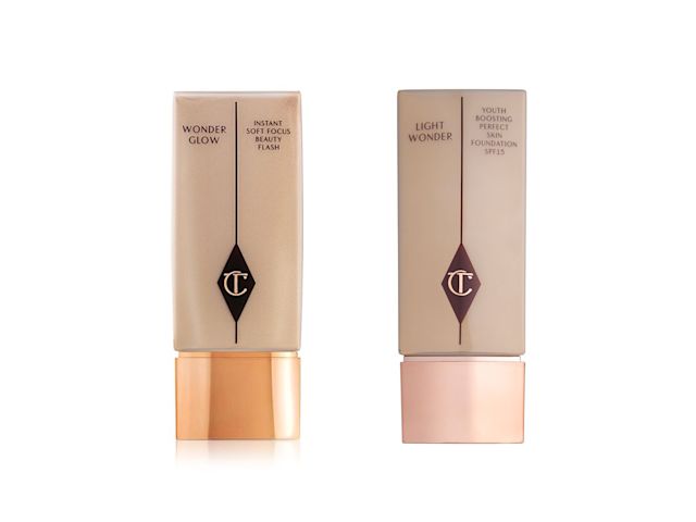 Two face primers, one for medium skin and the other for fair skin, with reflective, gold-coloured lids. 