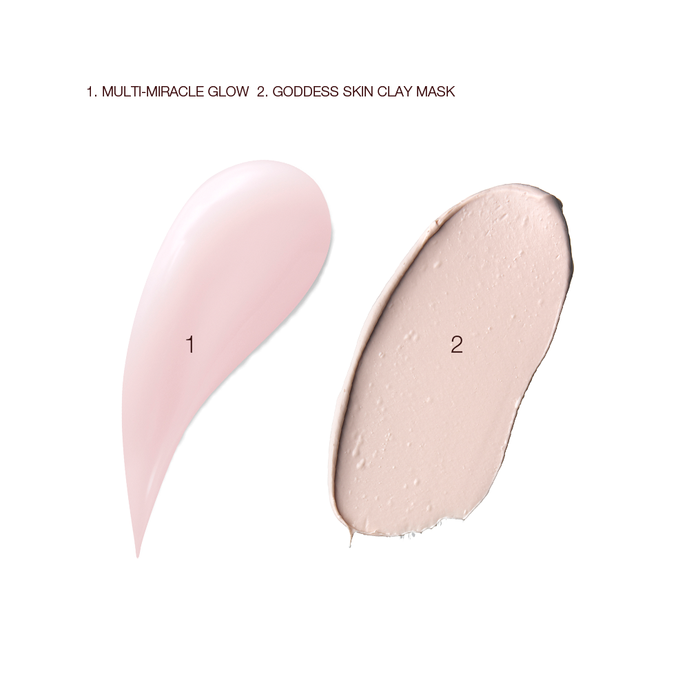 Flawless Face Mask kit Swatches of the clay mask and the multi miracle glow moisturiser
