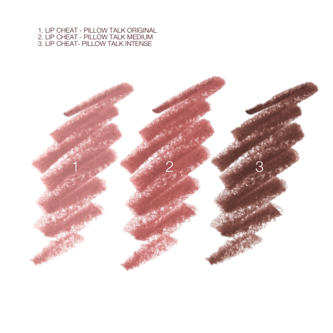 Lip liner pencils in nude pink, medium-pink, and dark taupe-y brown. 