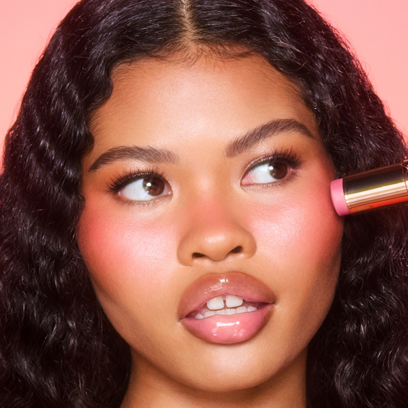 Biance Rosy Glow blush stick application