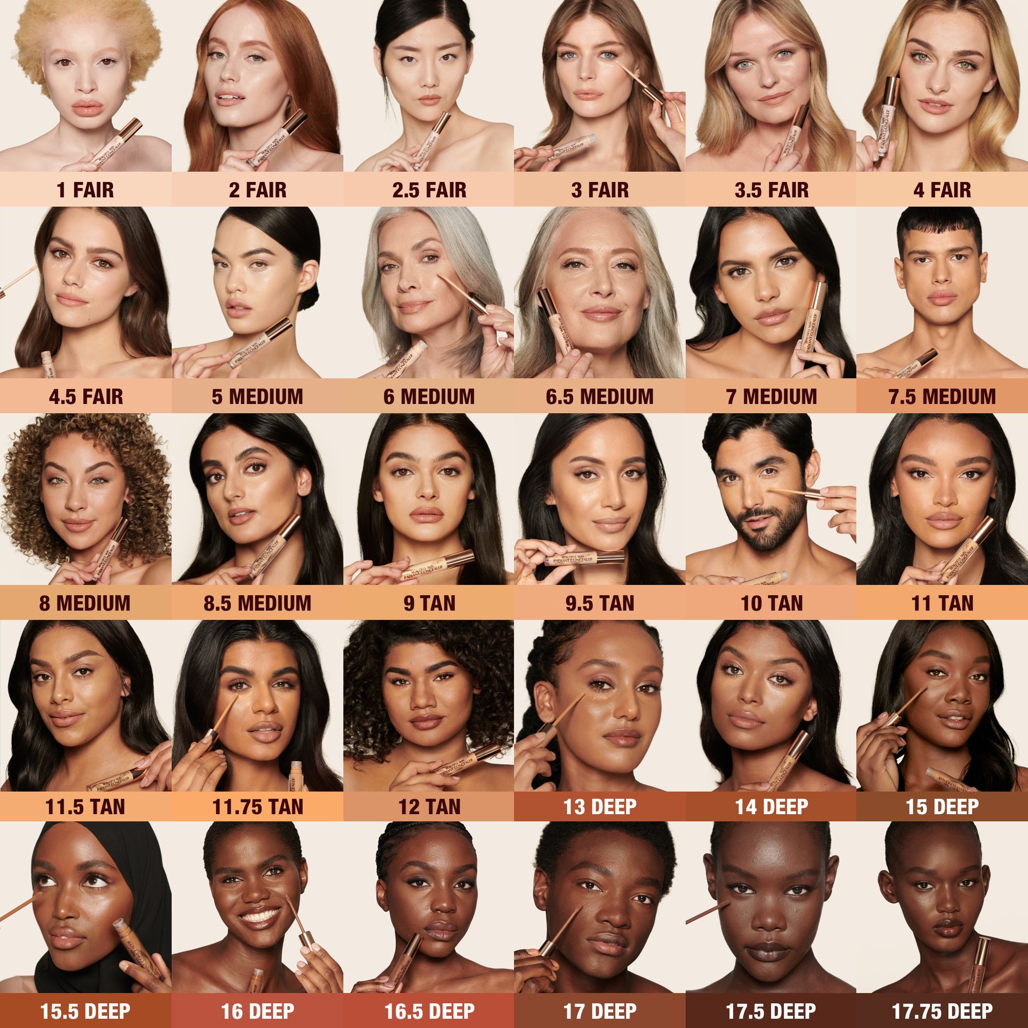 Charlotte's Beautiful Skin Radiant Concealer models in all 30 shades