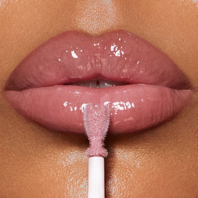 Collagen Lip Bath - Pillow Talk Fair on medium skin tone model Collagen Lip Bath - Pillow Talk Fair on medium skin tone model