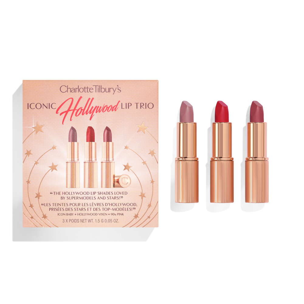 Hollywood Lipstick Trio gift set with matte and satin finishes