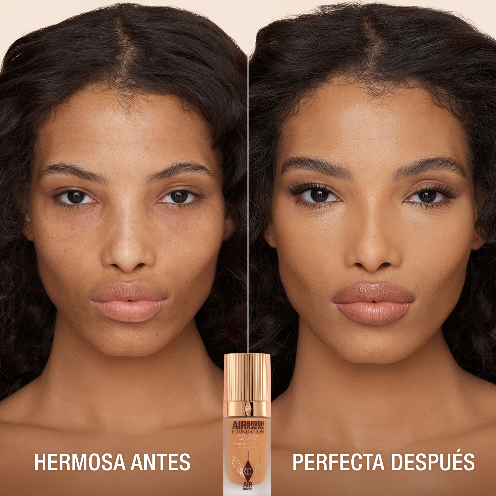 Antes y después de usar Airbrush Flawless Foundation 9 Warm