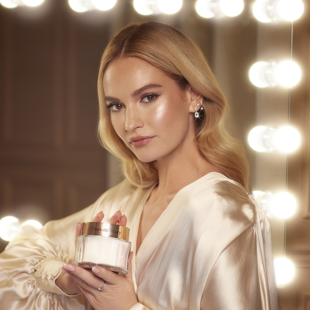Lily James Backstage with Charlotte's Magic Cream