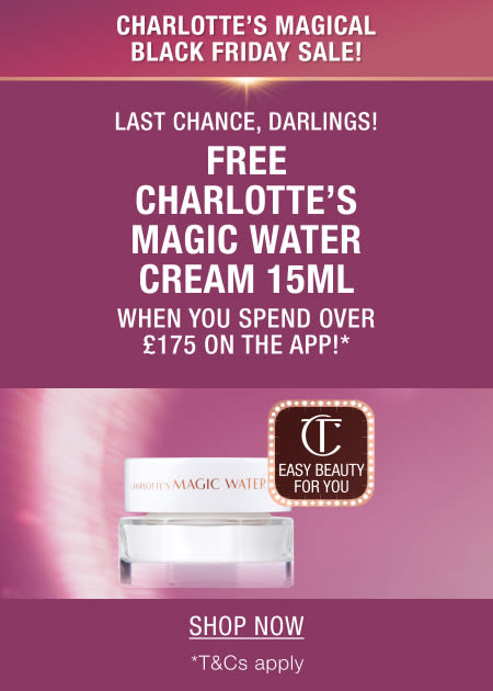 FREE CHARLOTTE’S MAGIC WATER CREAM 15ML LAST CHANCE