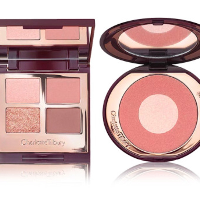 Charlotte&#x27;s Luxury Palette eyeshadow quad and Cheek to Chic powder blush in Pillow Talk