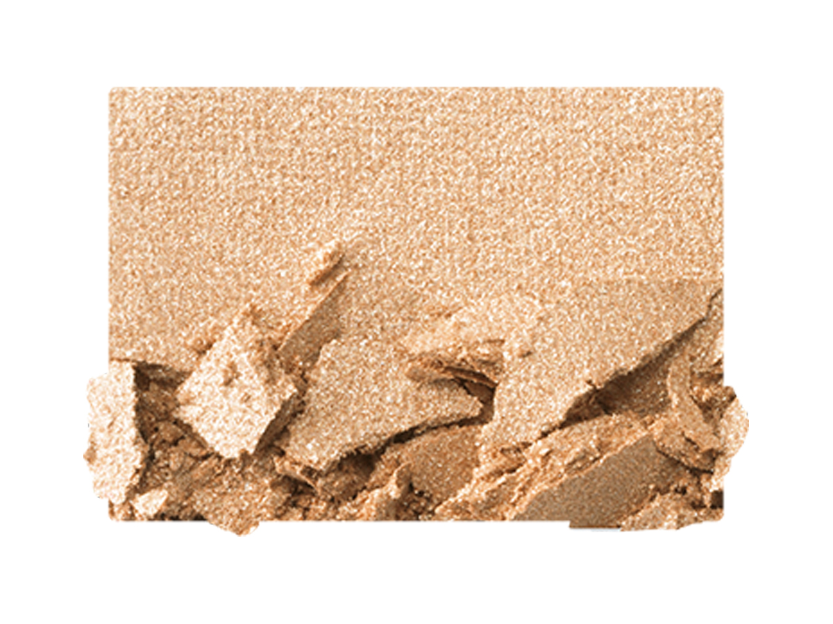 Swatch of a shimmery powder eyeshadow in a soft champagne shade. 