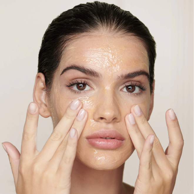 Model wearing step 1 of the goddess cleansing ritual