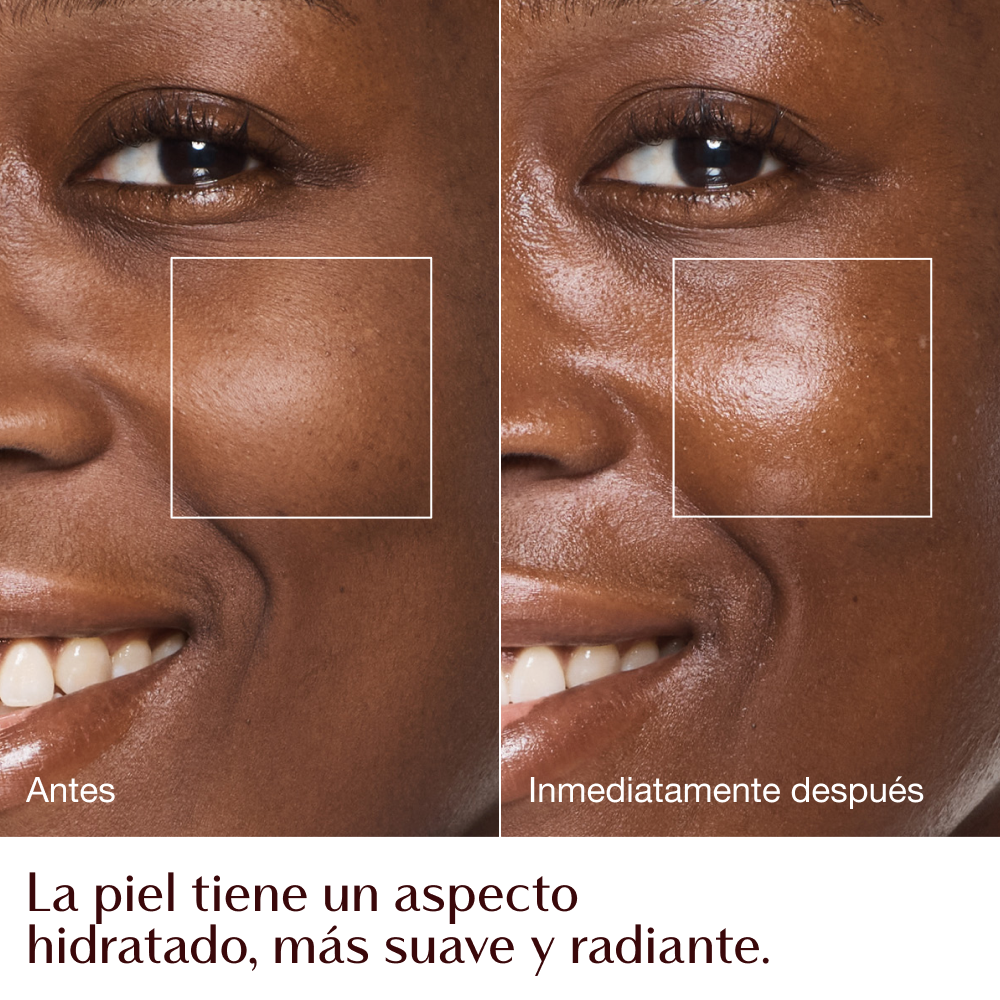 Infografía del antes y el después de la crema hidratante en Magic Cream: modelo Mandy