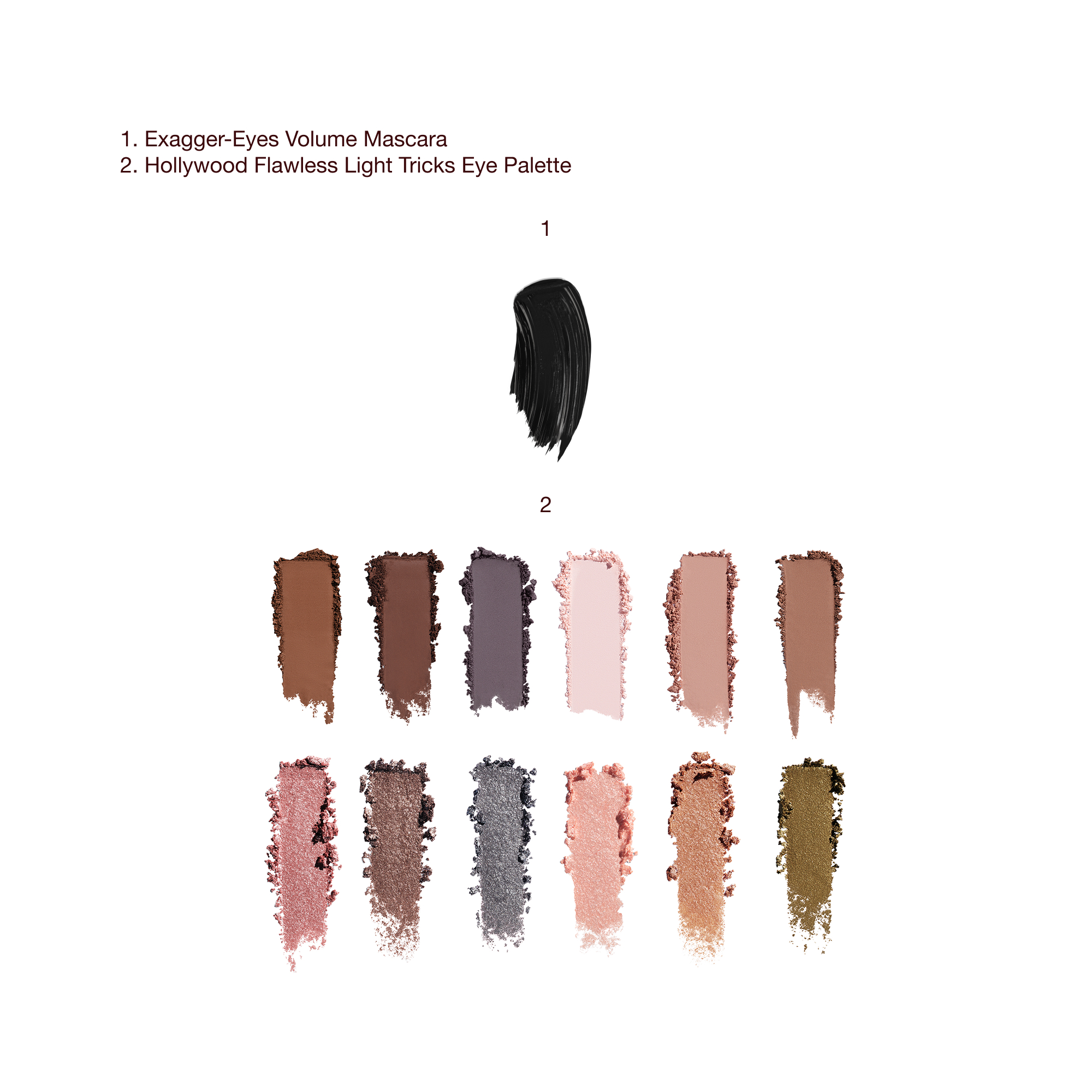 LIGHT TRICKS PALETTE & EE MASCARA texture swatch