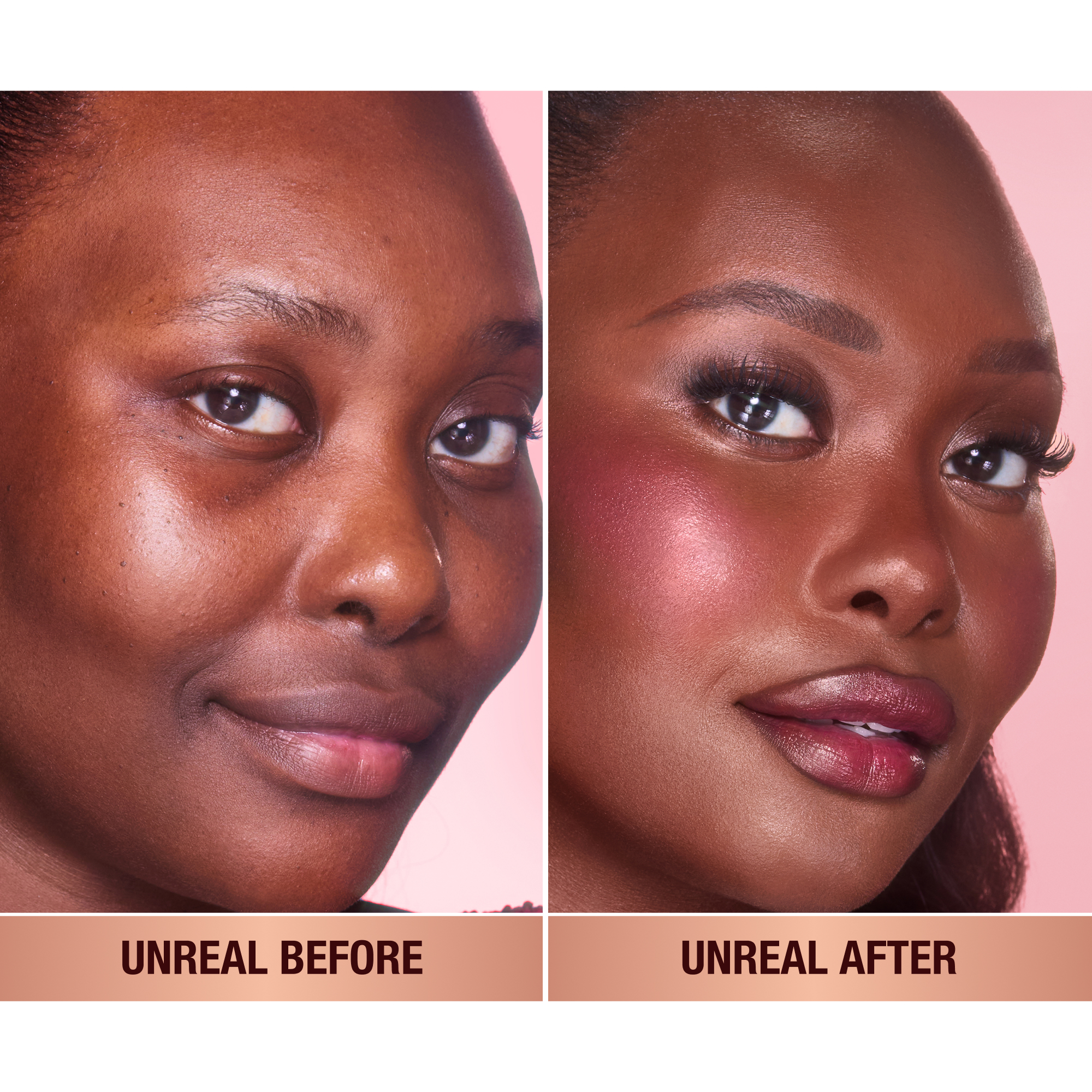 Before and after of deep model with and without wearing the blush. 
