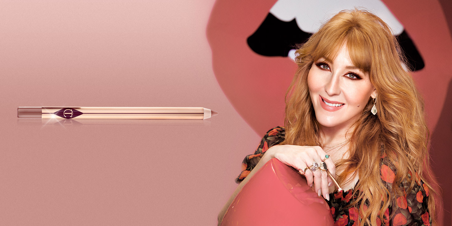 Lip Cheat Lip Liner pack shot and Charlotte Tilbury portrait