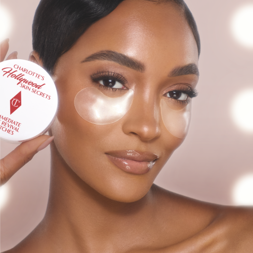 JOURDAN WEARING CHARLOTTE'S HOLLYWOOD SKIN SECRETS  IMMEDIATE EYE REVIVAL PATCHES